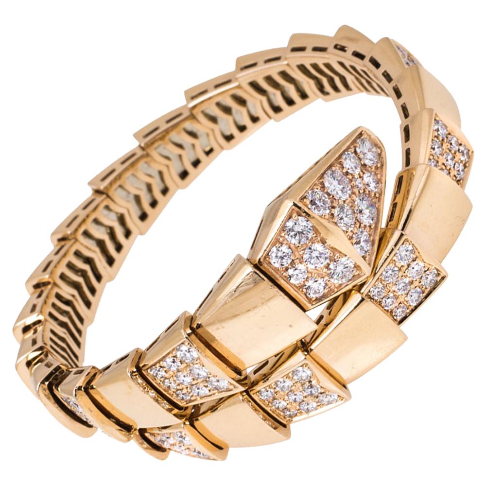 Bvlgari Serpenti Viper Diamond 18K Rose Gold One-Coil Bracelet S