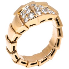 Bvlgari Serpenti Viper Diamond 18K Rose Gold One-Coil Ring Size 51