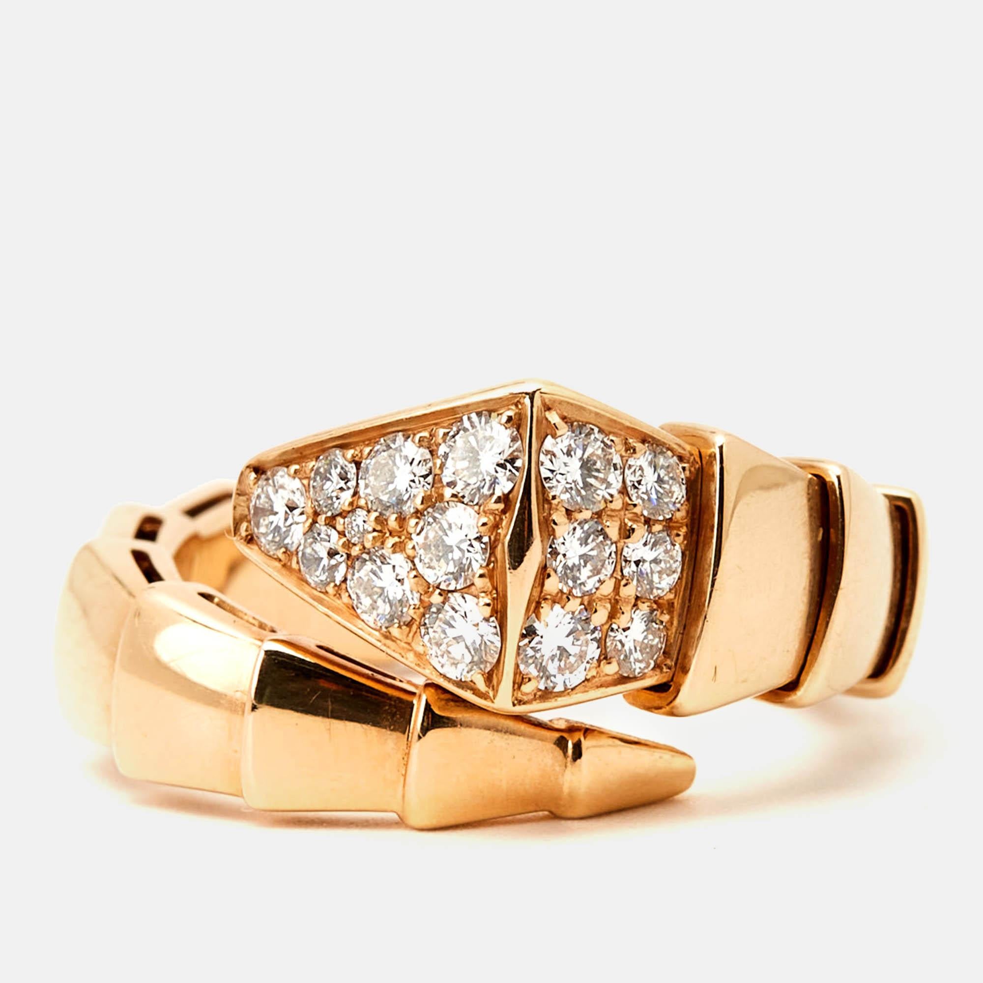 Inspired by the viper's spiral movements this stunning Bvlgari Serpenti Viper ring will stand out on your finger. Distinguished by the alluring beauty of the vipers scales this 18K rose gold ring highlights the entire design with clean lines and