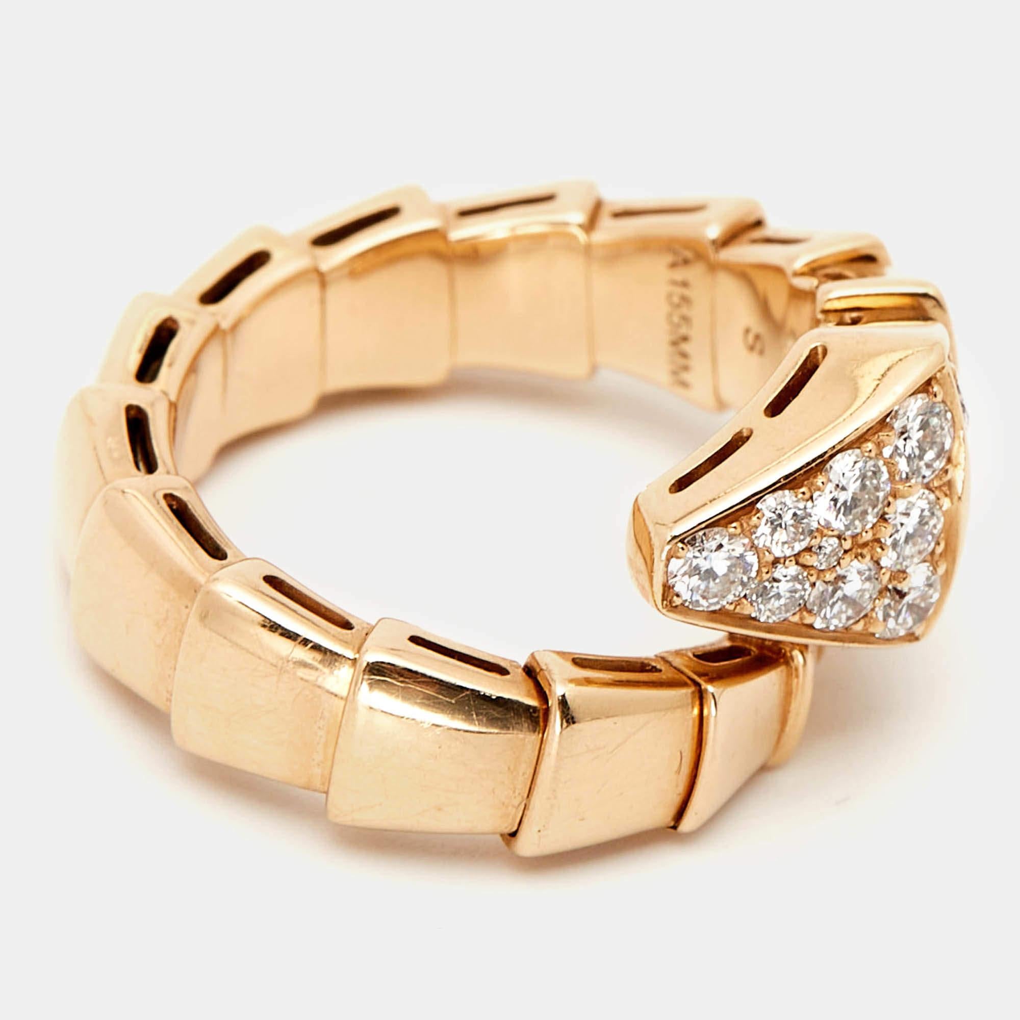 Women's Bvlgari Serpenti Viper Diamond 18k Rose Gold Ring SIze 51