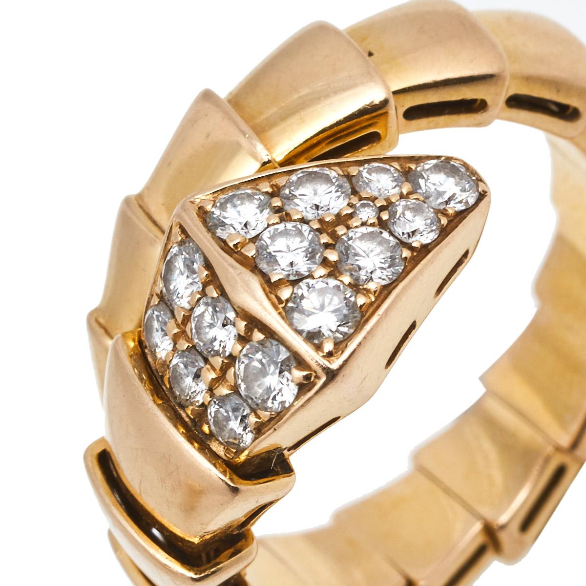 Contemporary Bvlgari Serpenti Viper Diamond 18k Rose Gold Ring Size M