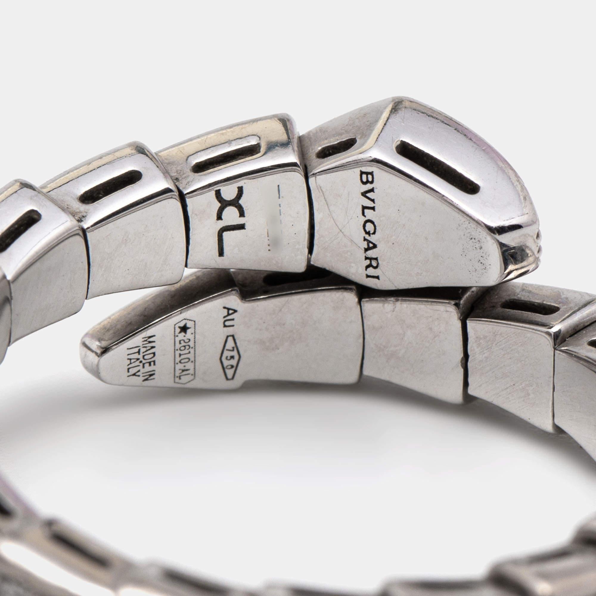 Aesthetic Movement Bvlgari Serpenti Viper Diamond 18k White Gold Ring XL