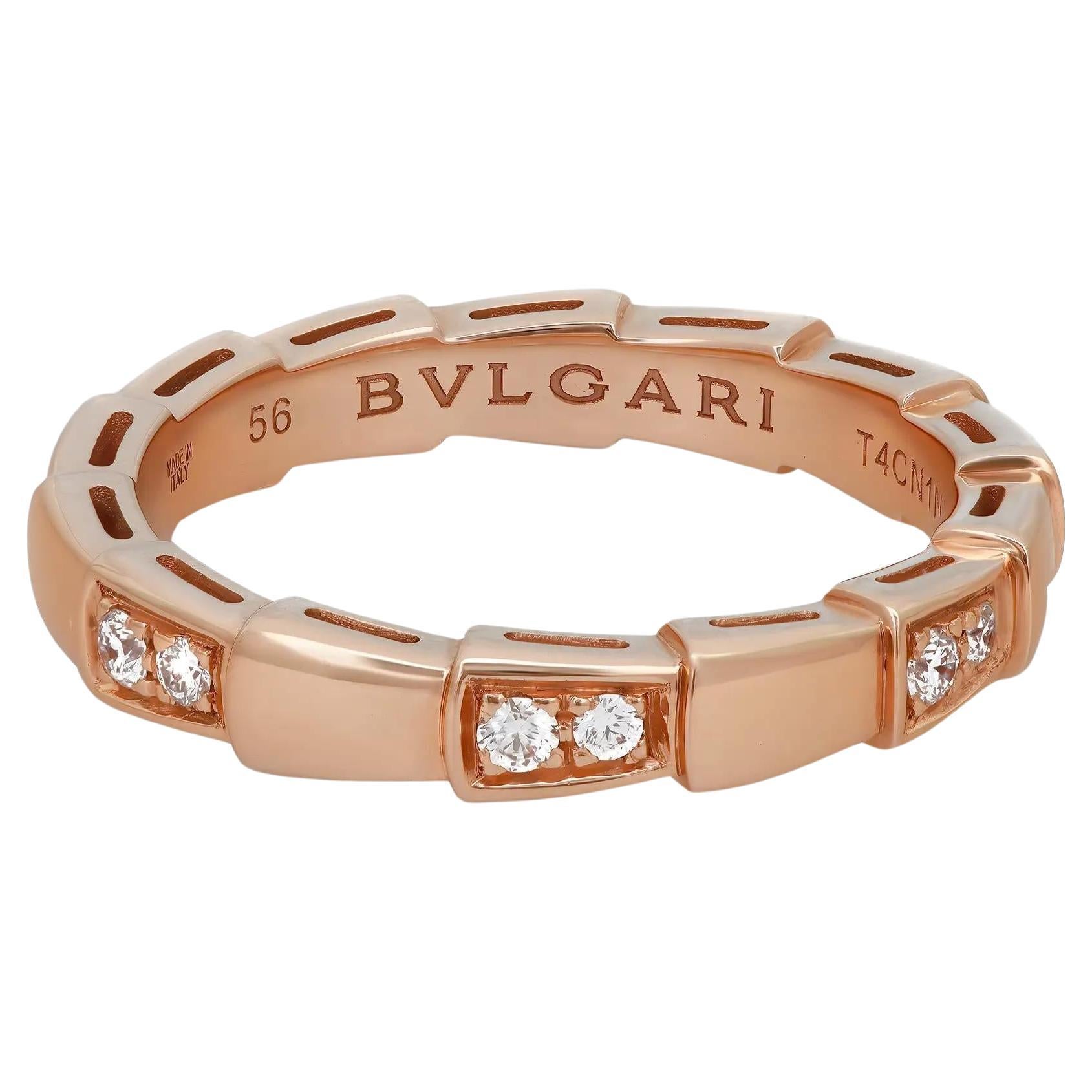 Bvlgari Serpenti Viper Diamond Band Ring 18K Rose Gold Size 56 US 7.75 For Sale
