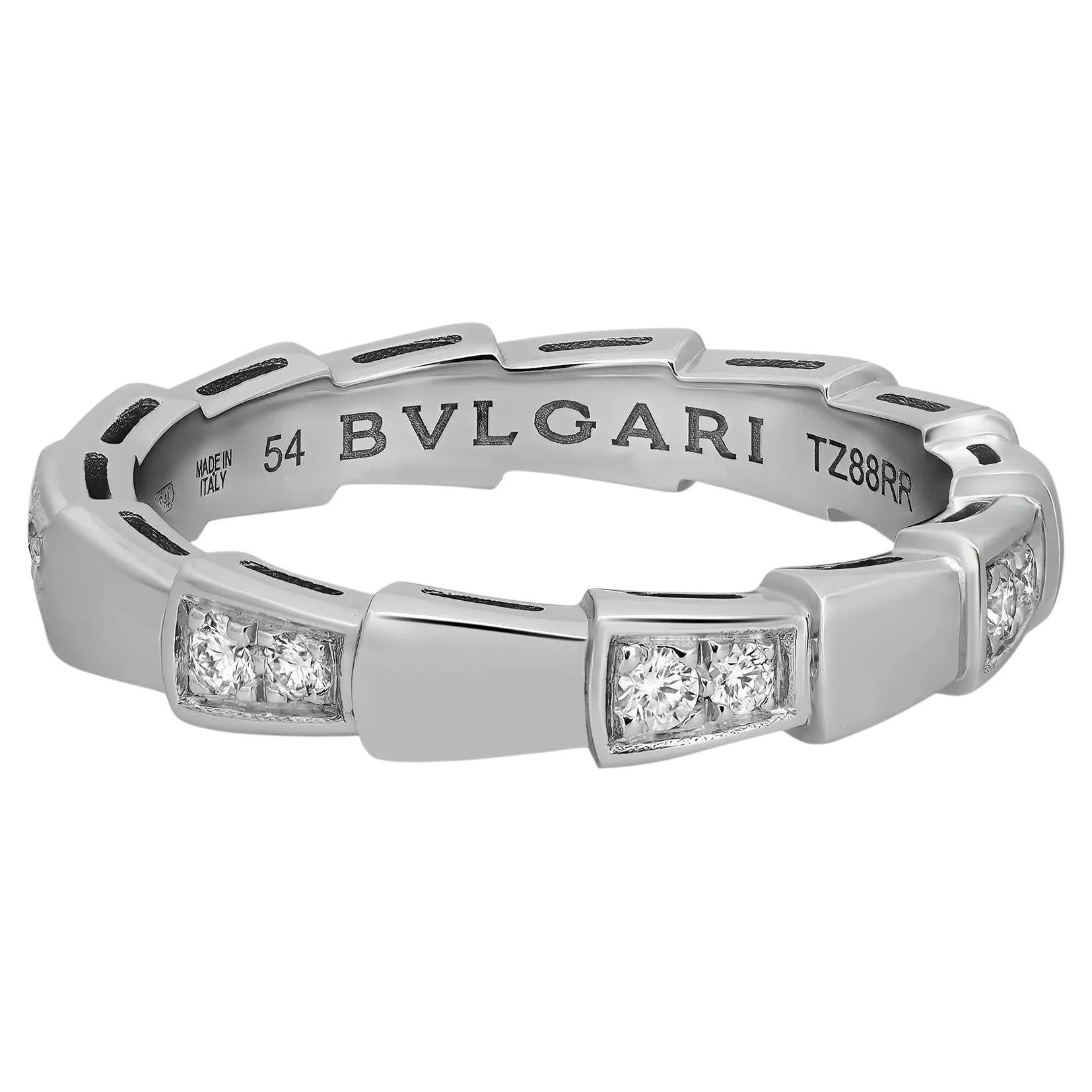 Bvlgari Serpenti Viper Diamond Band Bague en or blanc 18 carats Taille 54 US 7,25