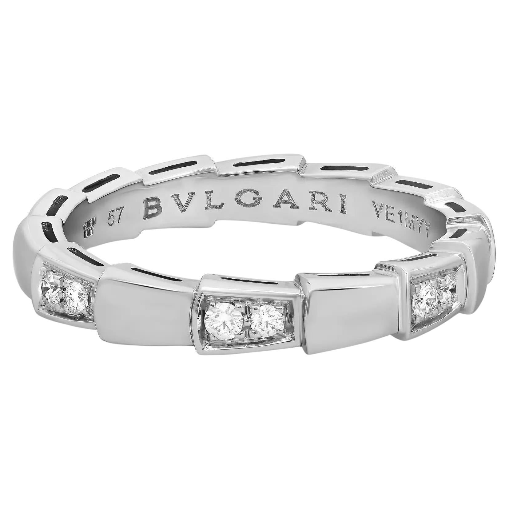 Bvlgari Serpenti Viper Diamond Band Ring 18K White Gold Size 57 US 8.25