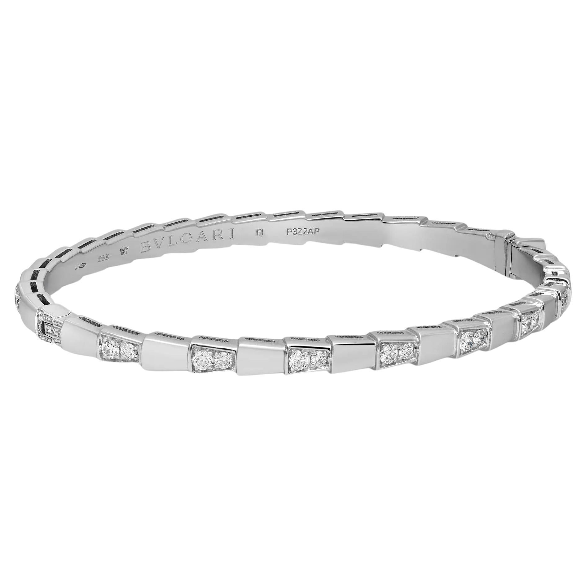 Bvlgari Serpenti Viper Diamond Bangle Bracelet 18K White Gold Size Medium For Sale