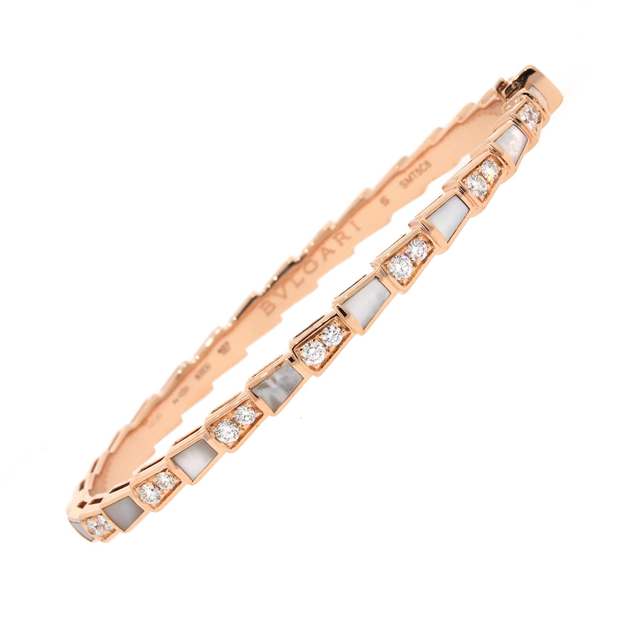 Round Cut Bvlgari Serpenti Viper Diamond Bracelet with Mother of Pearl