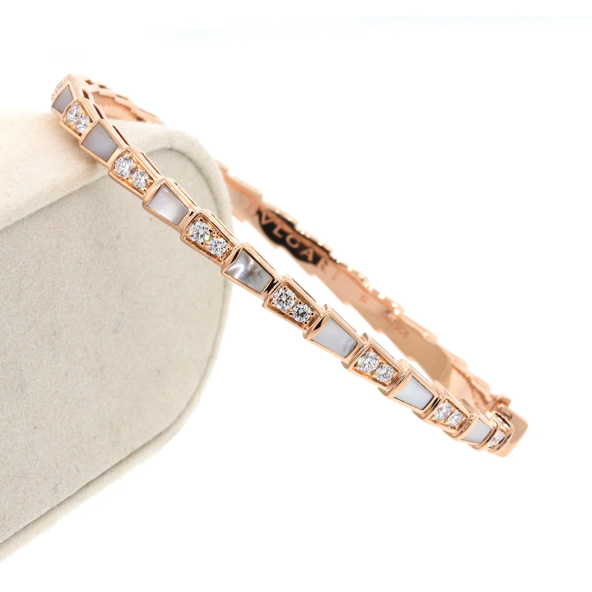 Bvlgari Serpenti Viper Diamond Bracelet with Mother of Pearl In Excellent Condition In New York, NY