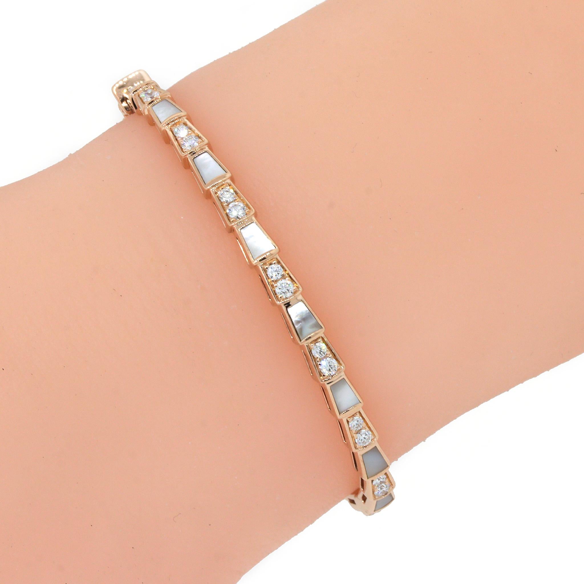Women's Bvlgari Serpenti Viper Diamond Bracelet with Mother of Pearl