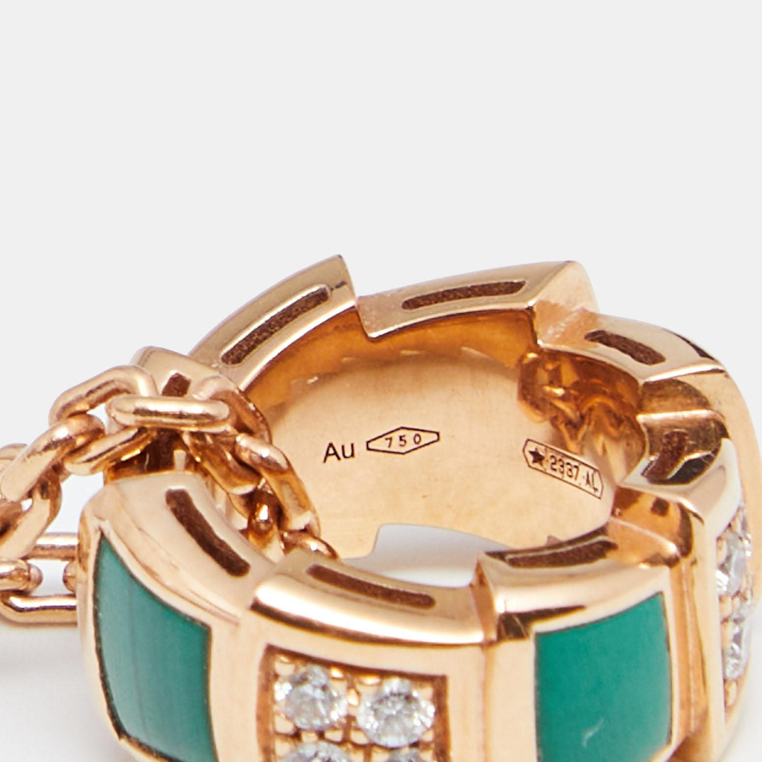 Bvlgari Serpenti Viper Diamond Malachite 18K Rose Gold Pendant Necklace In Good Condition In Dubai, Al Qouz 2