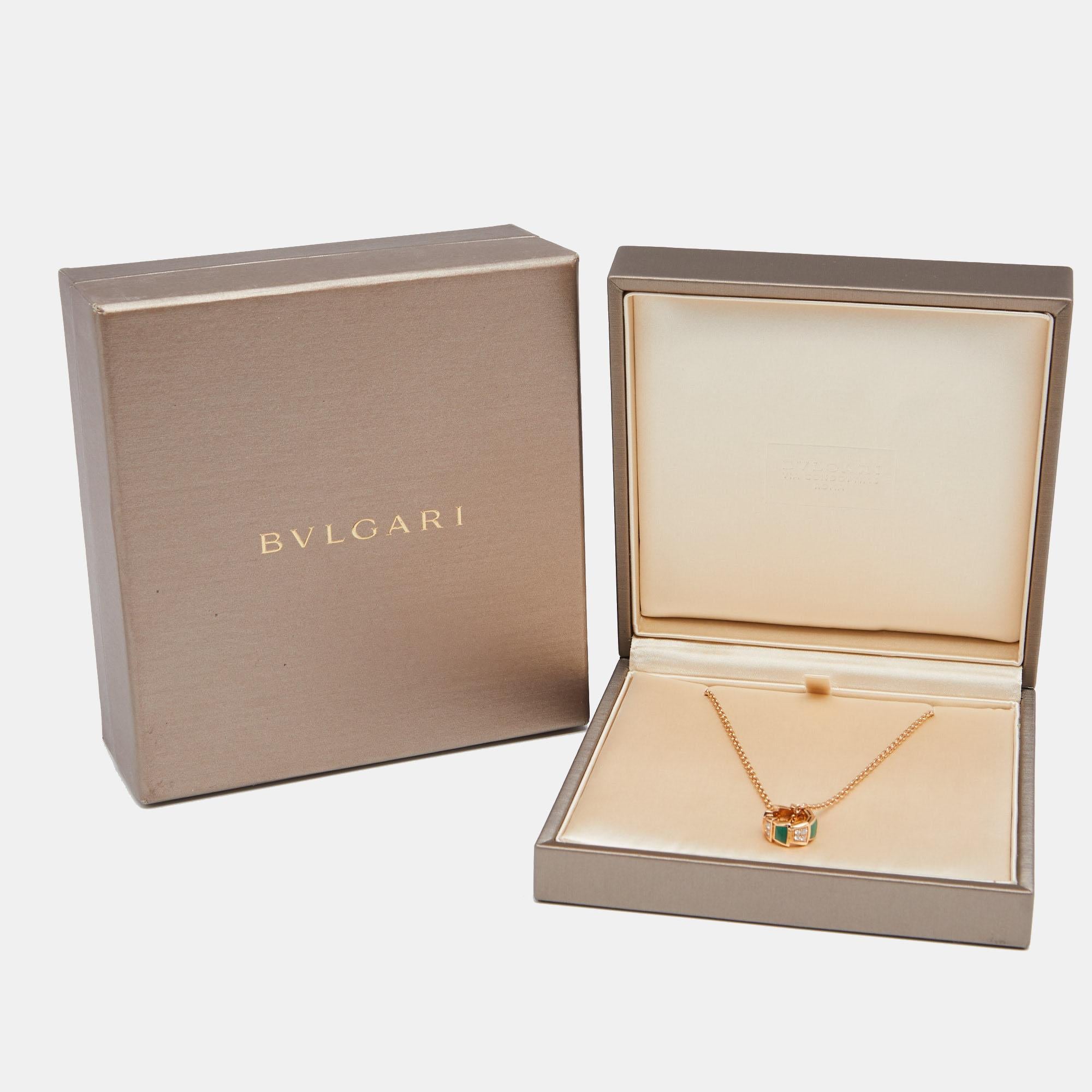 Women's Bvlgari Serpenti Viper Diamond Malachite 18K Rose Gold Pendant Necklace