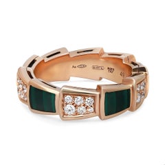 Bvlgari Serpenti Viper Diamond & Malachite Band Ring 18K Rose Gold Size 49 US 5