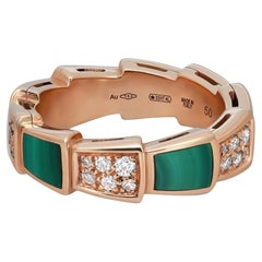 Bvlgari Serpenti Viper Diamond & Malachite Band Ring 18K Rose Gold SZ 50 US 5.25