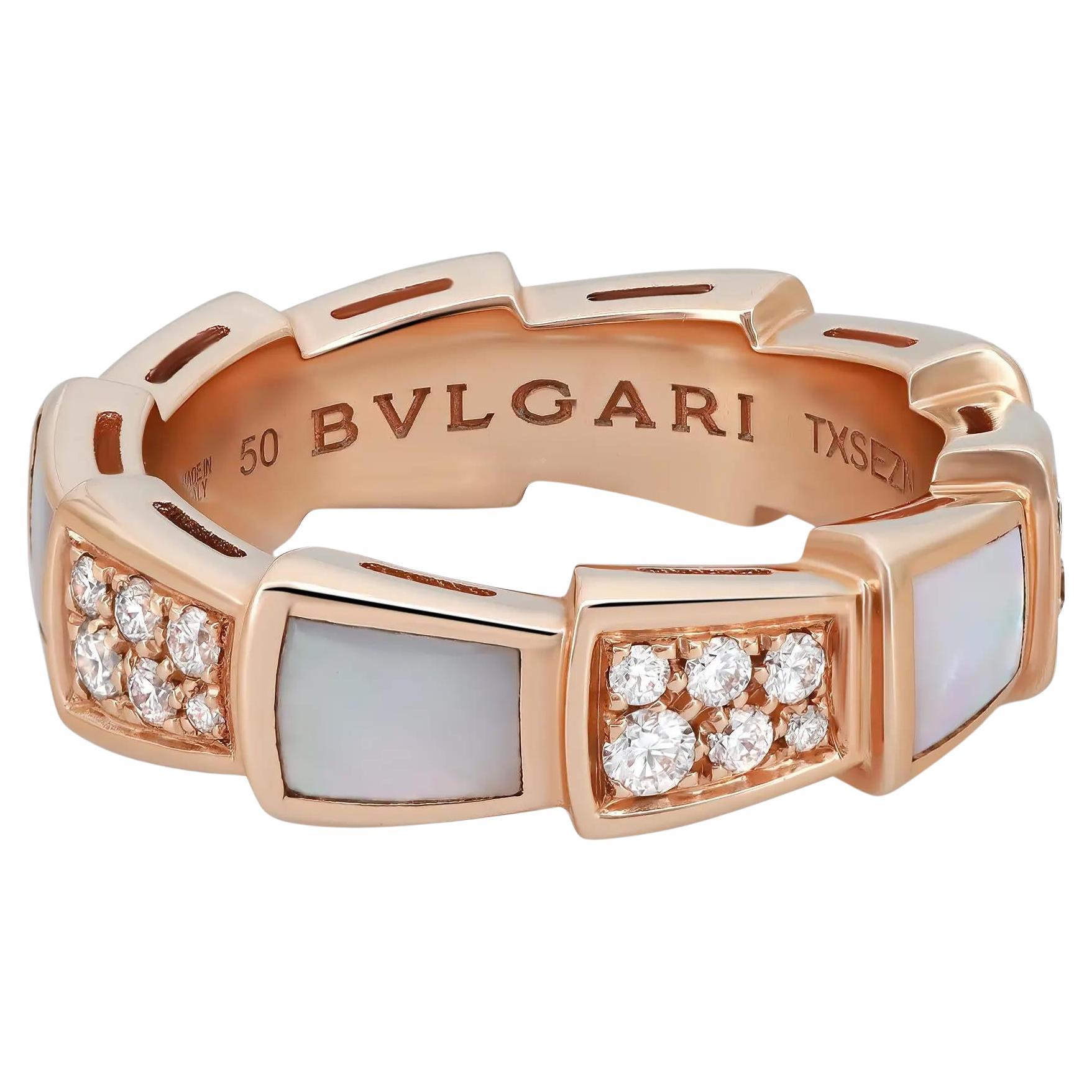 Bvlgari Serpenti Viper Diamant & Perlmutt Bandring 18K Roségold Größe 50  im Angebot