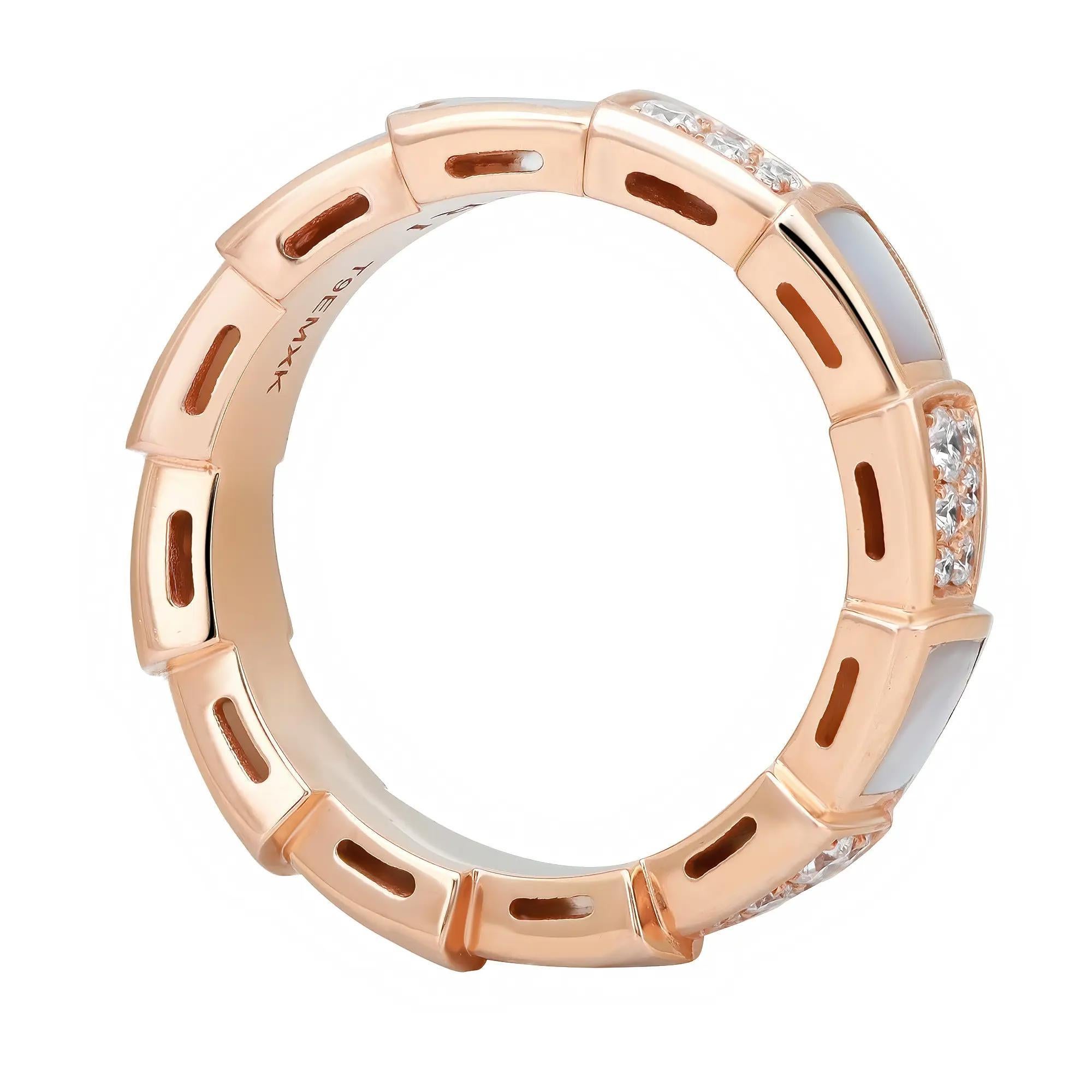 Bvlgari Serpenti Viper Diamond & Mother Of Pearl Band Ring 18K Rose Gold SZ 53  In New Condition For Sale In New York, NY
