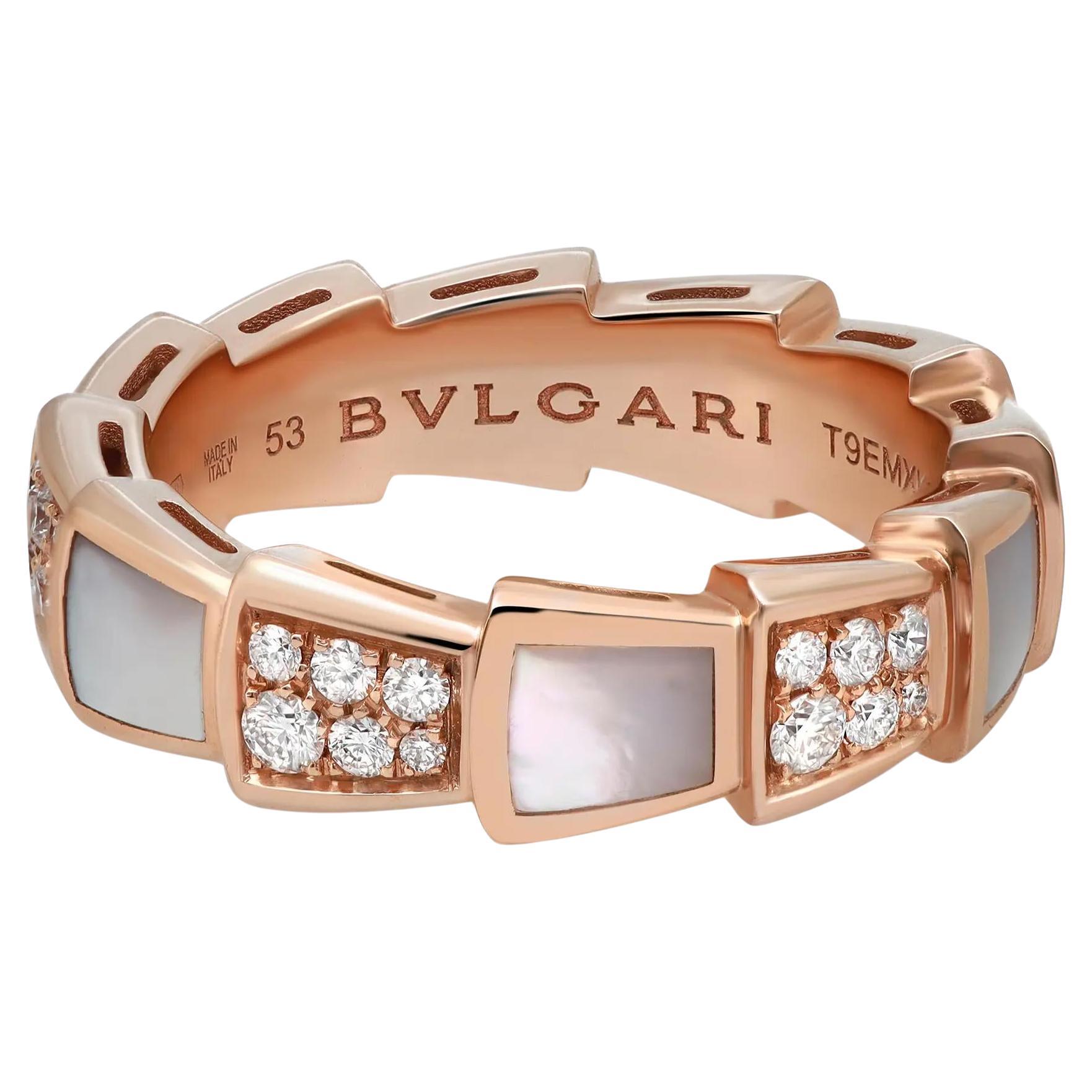 Bvlgari Serpenti Viper Diamant & Perlmutt Bandring 18K Roségold Größe 53  im Angebot