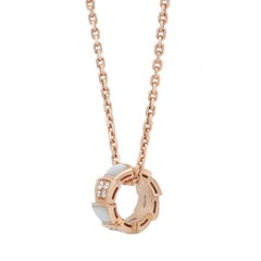 Bvlgari Serpenti Viper Diamond & Mother Of Pearl Pendant Necklace 18K Rose Gold