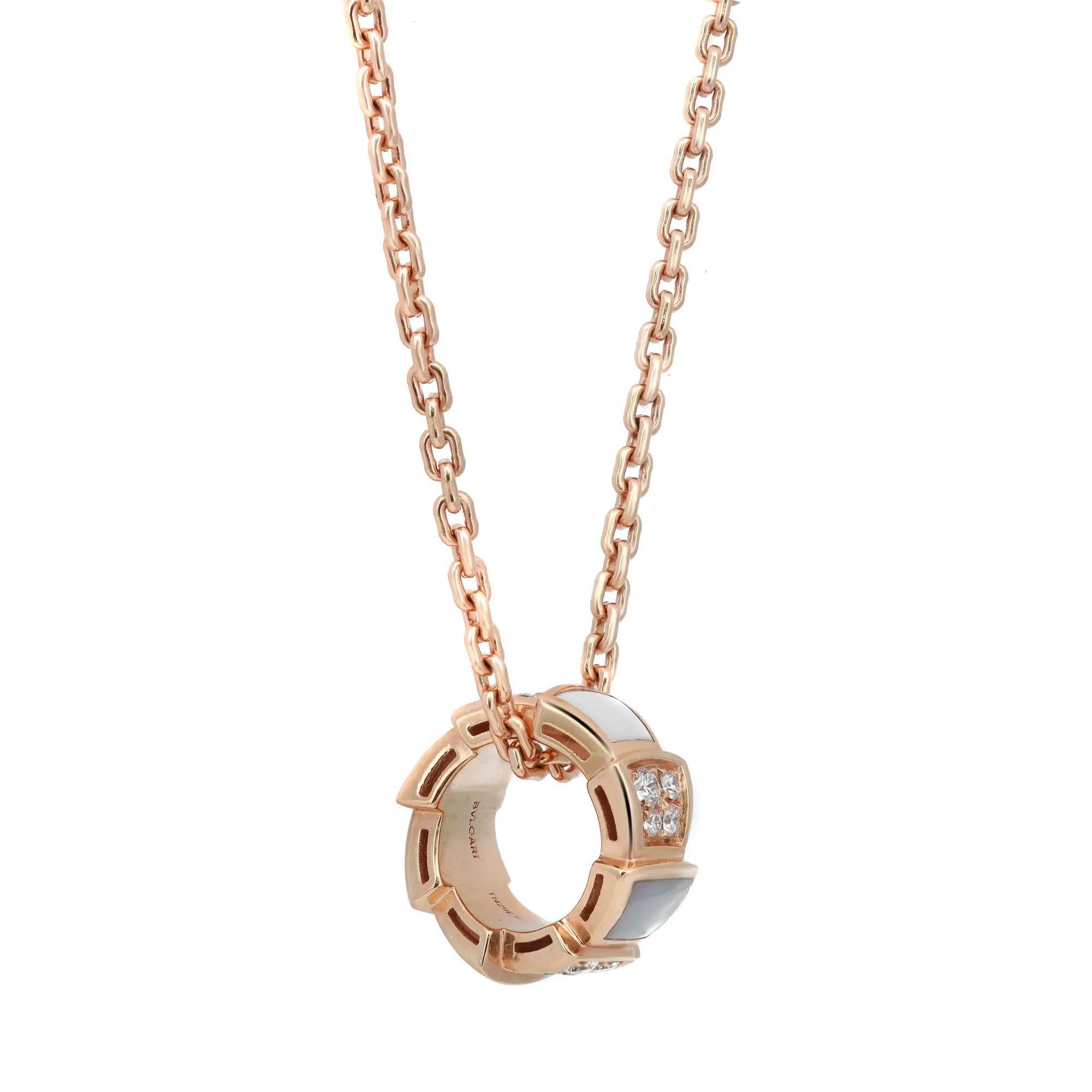 Modern Bvlgari Serpenti Viper Diamond & Mother Of Pearl Pendant Necklace 18K Rose Gold For Sale