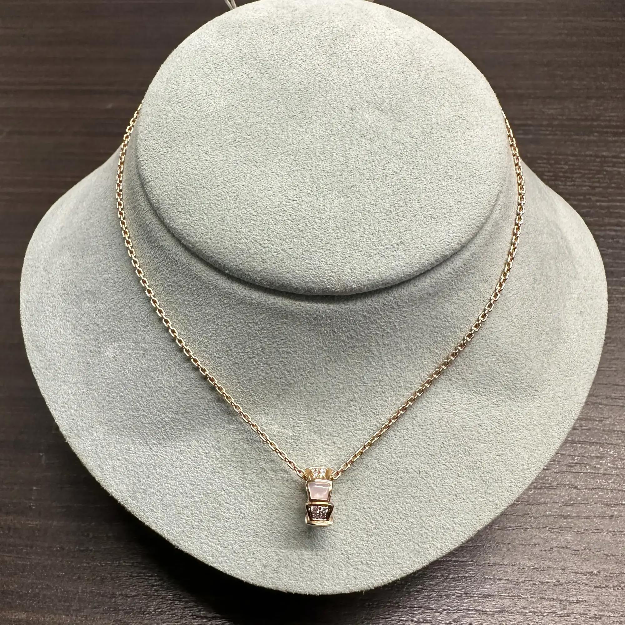 Modern Bvlgari Serpenti Viper Diamond & Mother Of Pearl Pendant Necklace 18K Rose Gold