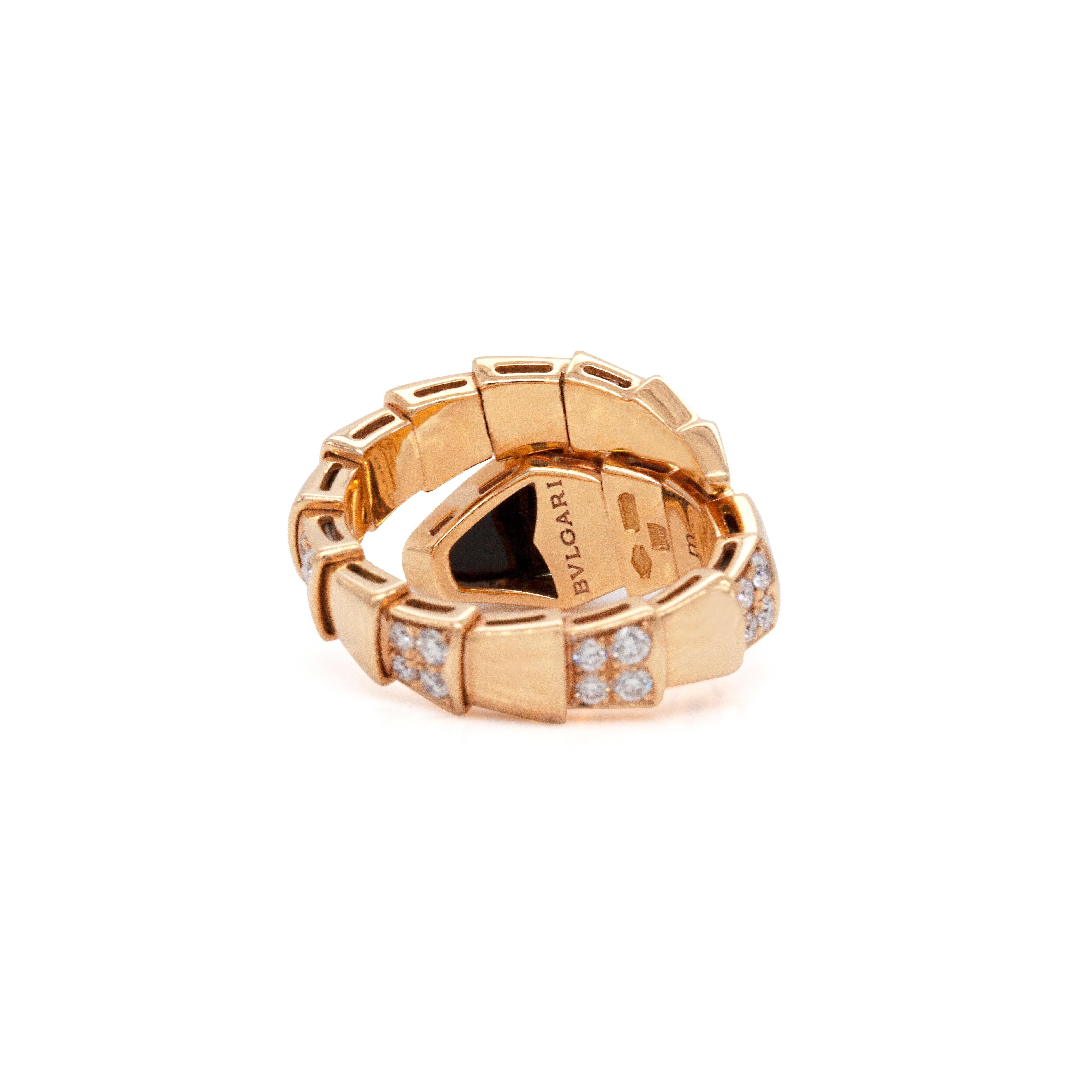 Brilliant Cut BVLGARI Serpenti Viper Diamond & Onyx 18 Carat Rose Gold One-Coil Crossover Ring