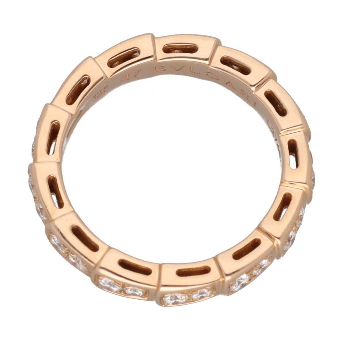 Round Cut BVLGARI Serpenti Viper Diamond 0.45ct 18K Pink Gold Ring US 4 For Sale