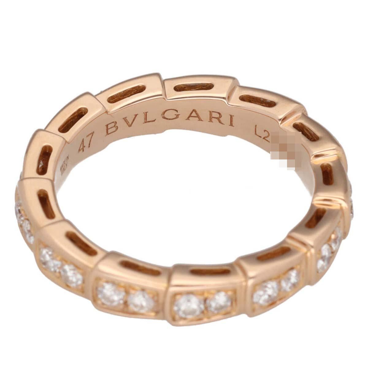 BVLGARI Serpenti Viper Diamond 0.45ct 18K Pink Gold Ring US 4 In Good Condition For Sale In Tokyo, JP