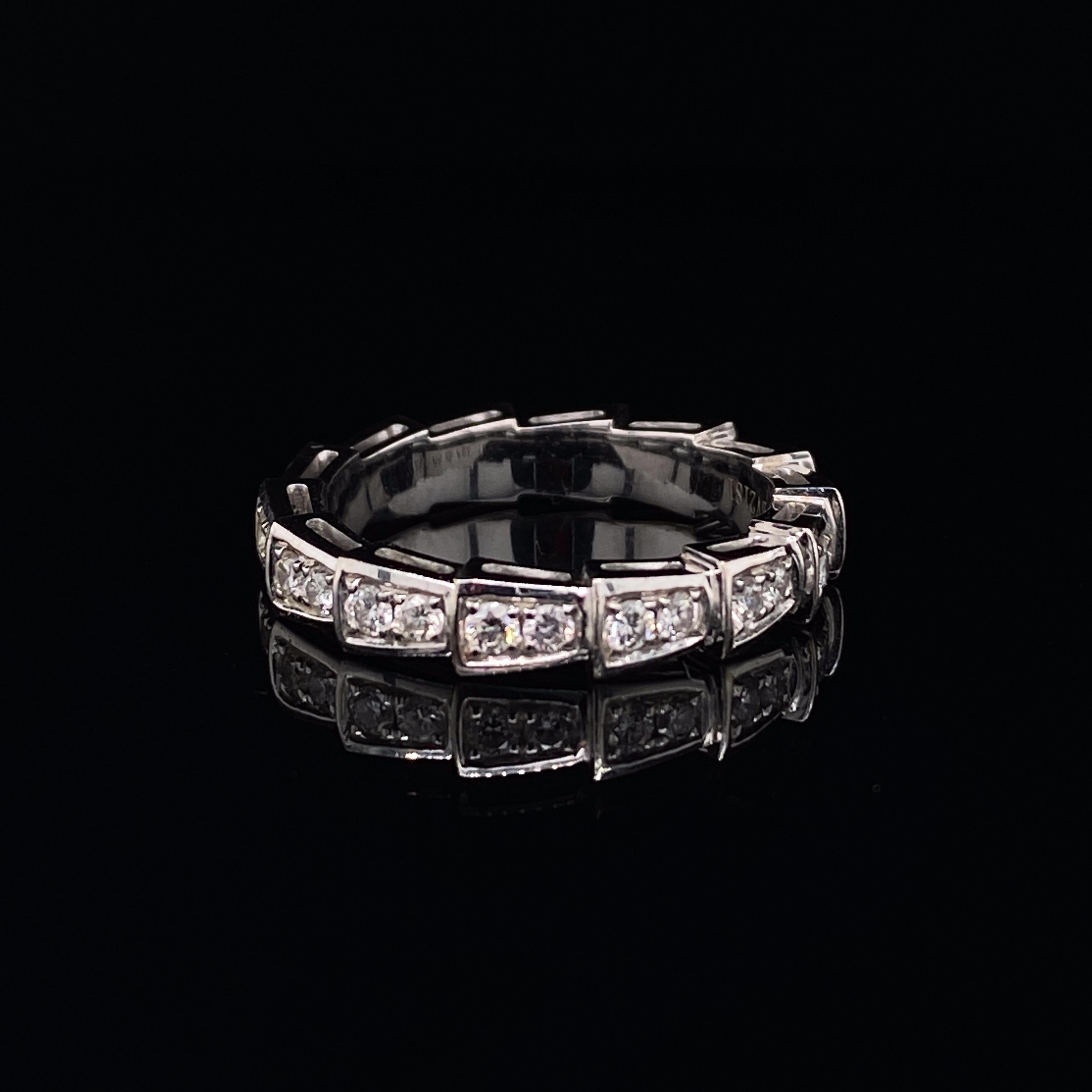 Round Cut Bvlgari Serpenti Viper Diamond Ring 18 Karat White Gold