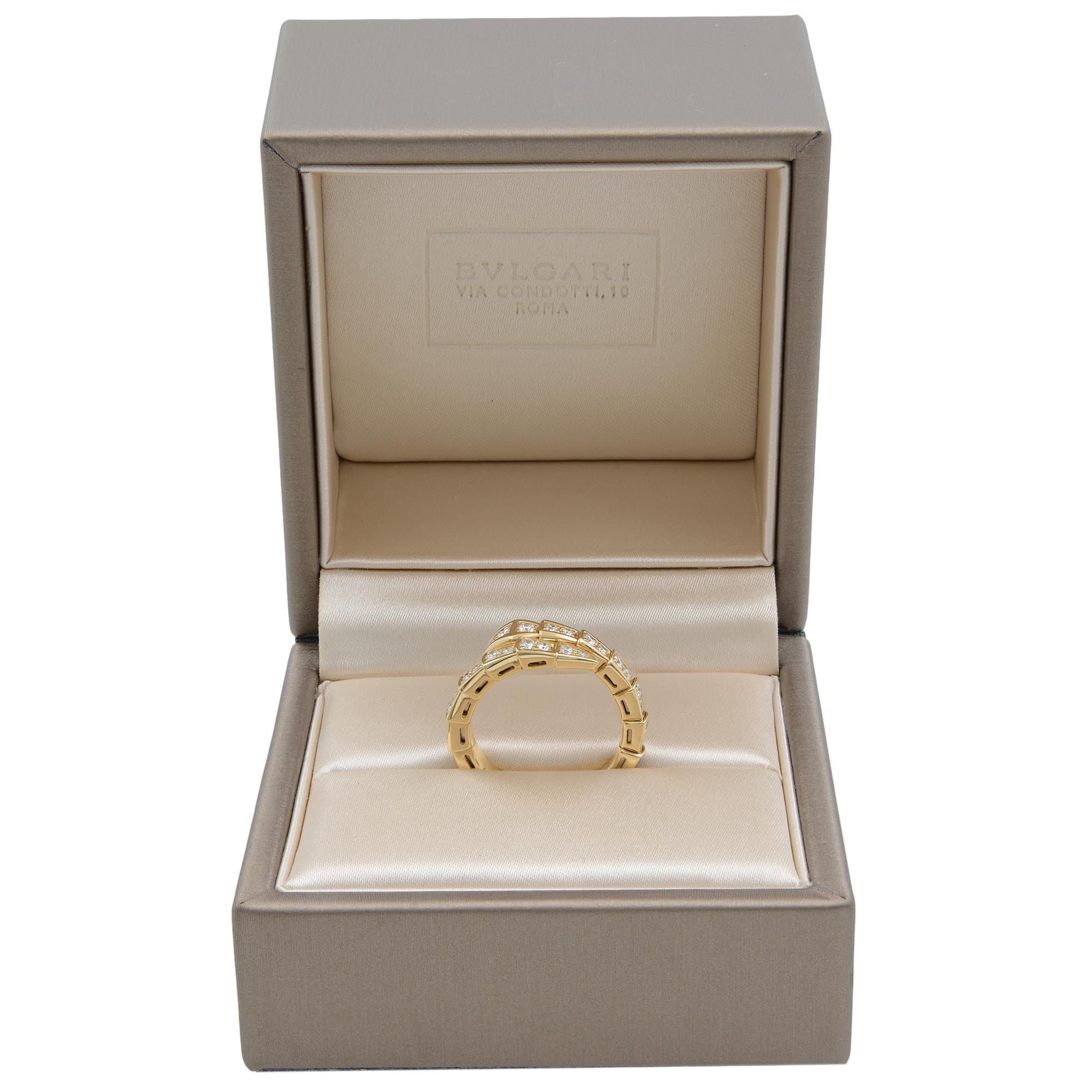 Modern Bvlgari Serpenti Viper Diamond Ring 18K Yellow Gold 0.60Cttw Size M