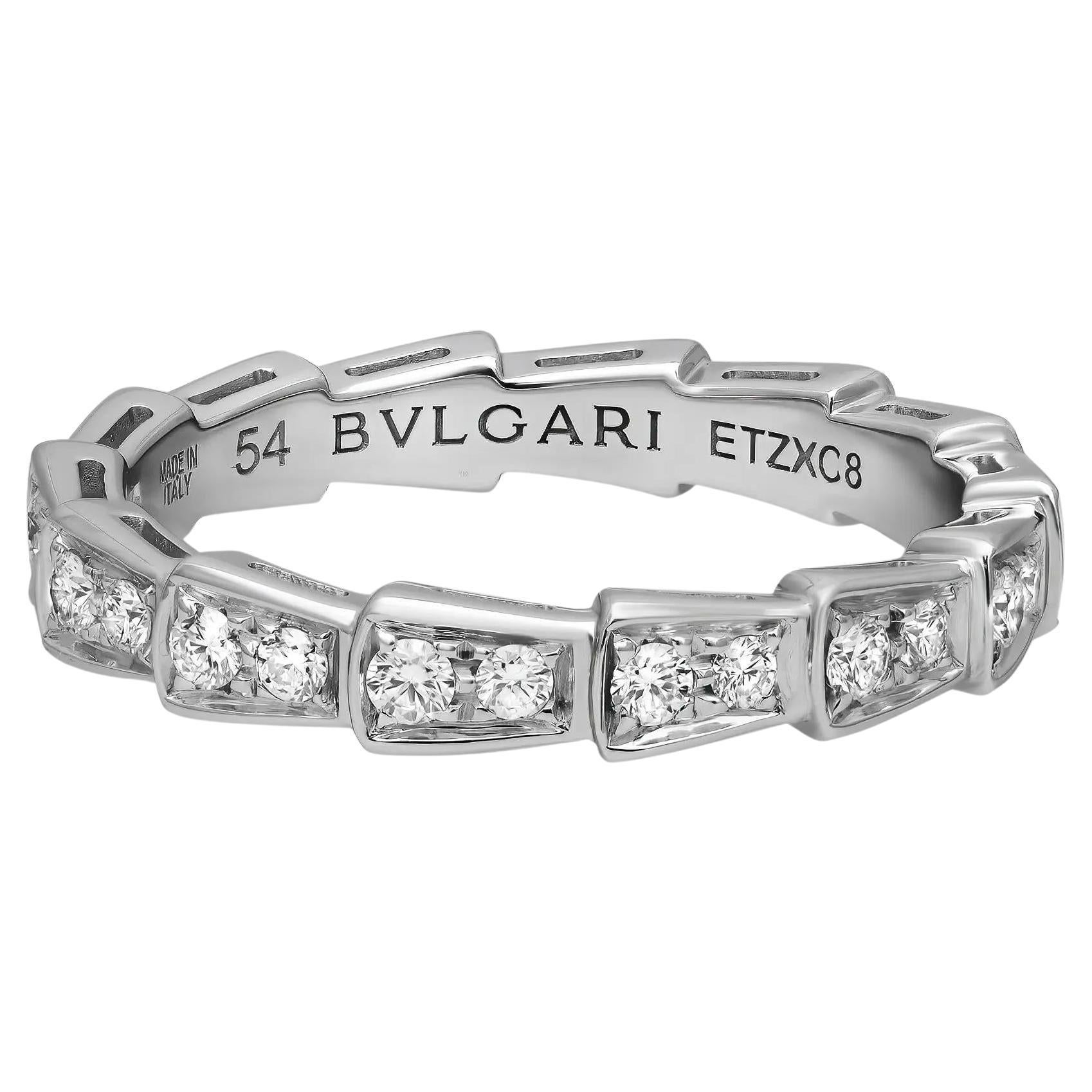 Bvlgari Serpenti Viper Diamond Wedding Ring 18K White Gold Size 54 US 7 For Sale