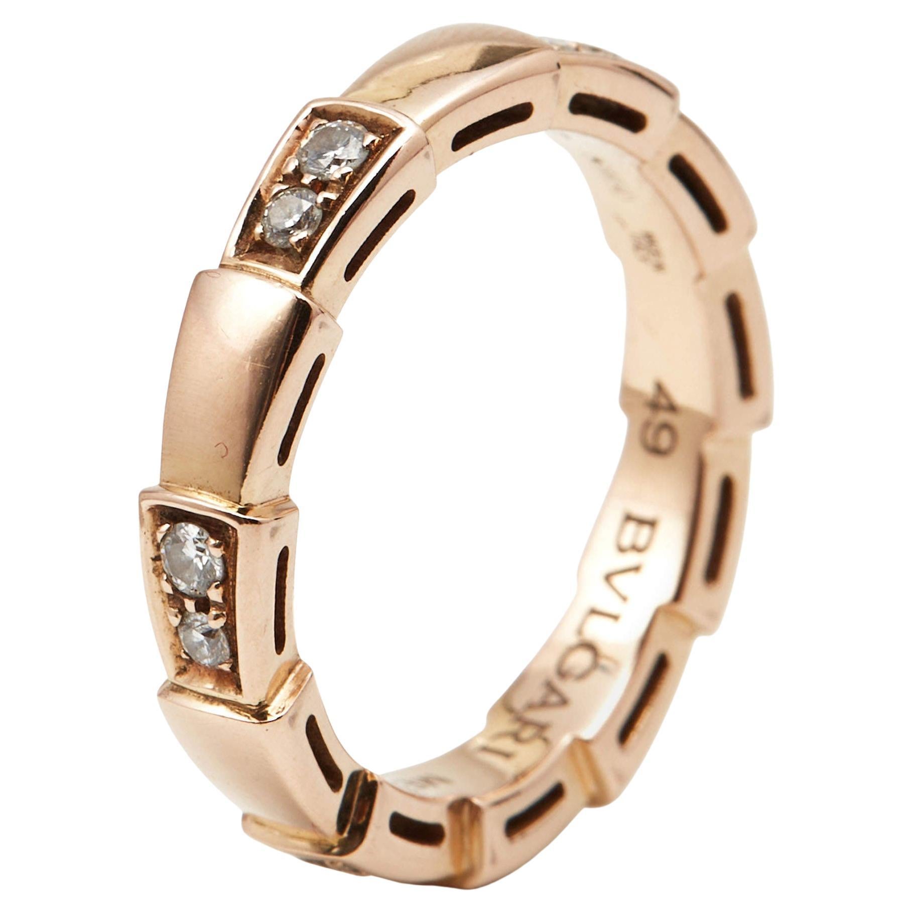 Bvlgari Serpenti Viper Diamonds 18k Rose Gold Ring Size 49