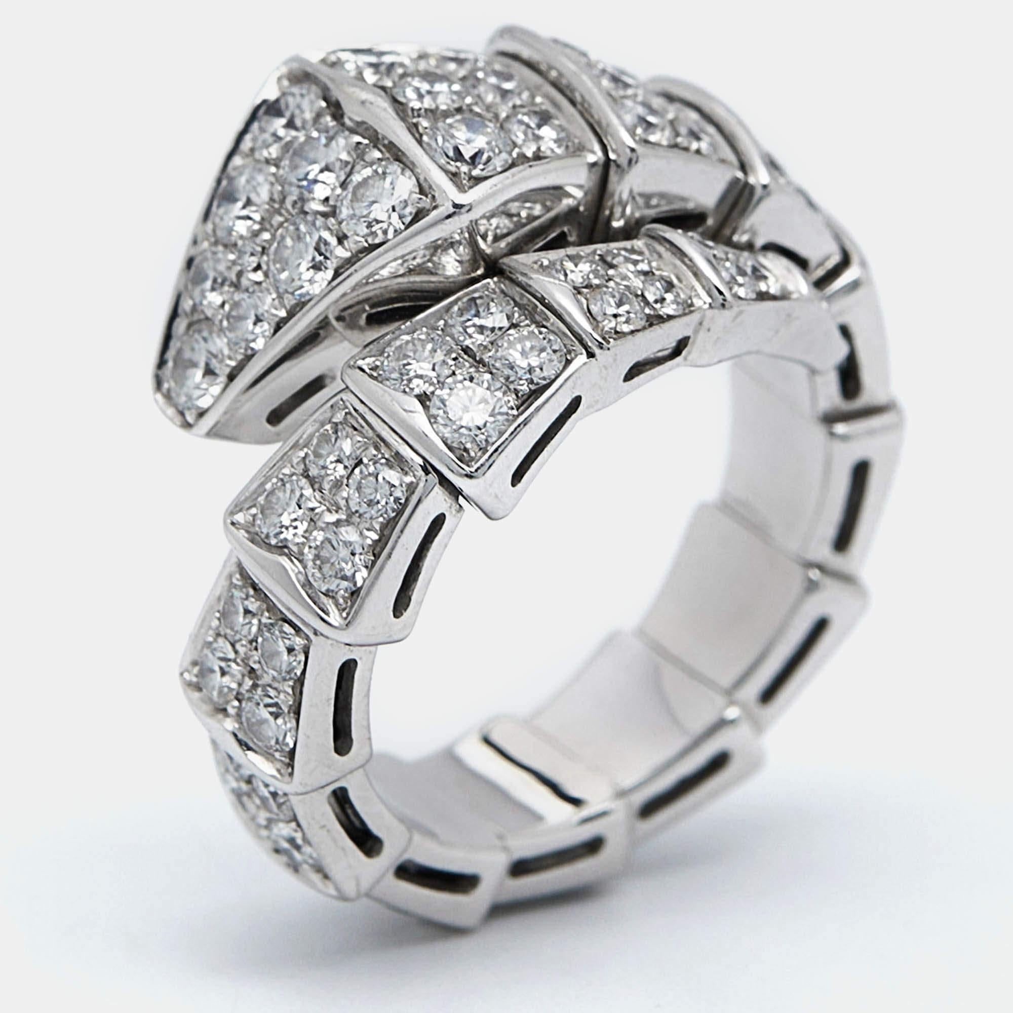 Women's Bvlgari Serpenti Viper Diamonds 18k White Gold Ring Size 48