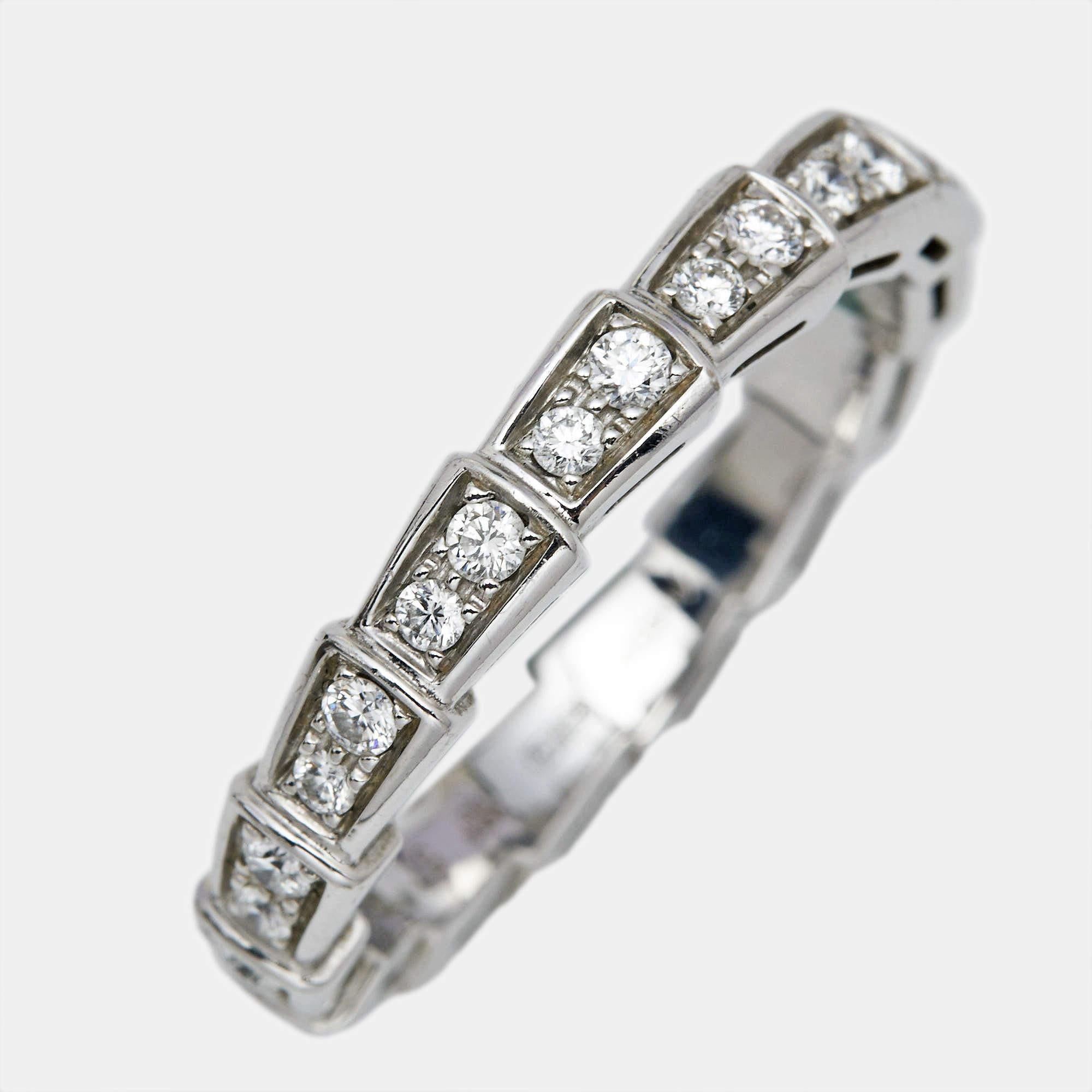 Women's Bvlgari Serpenti Viper Diamonds 18k White Gold Ring Size 57