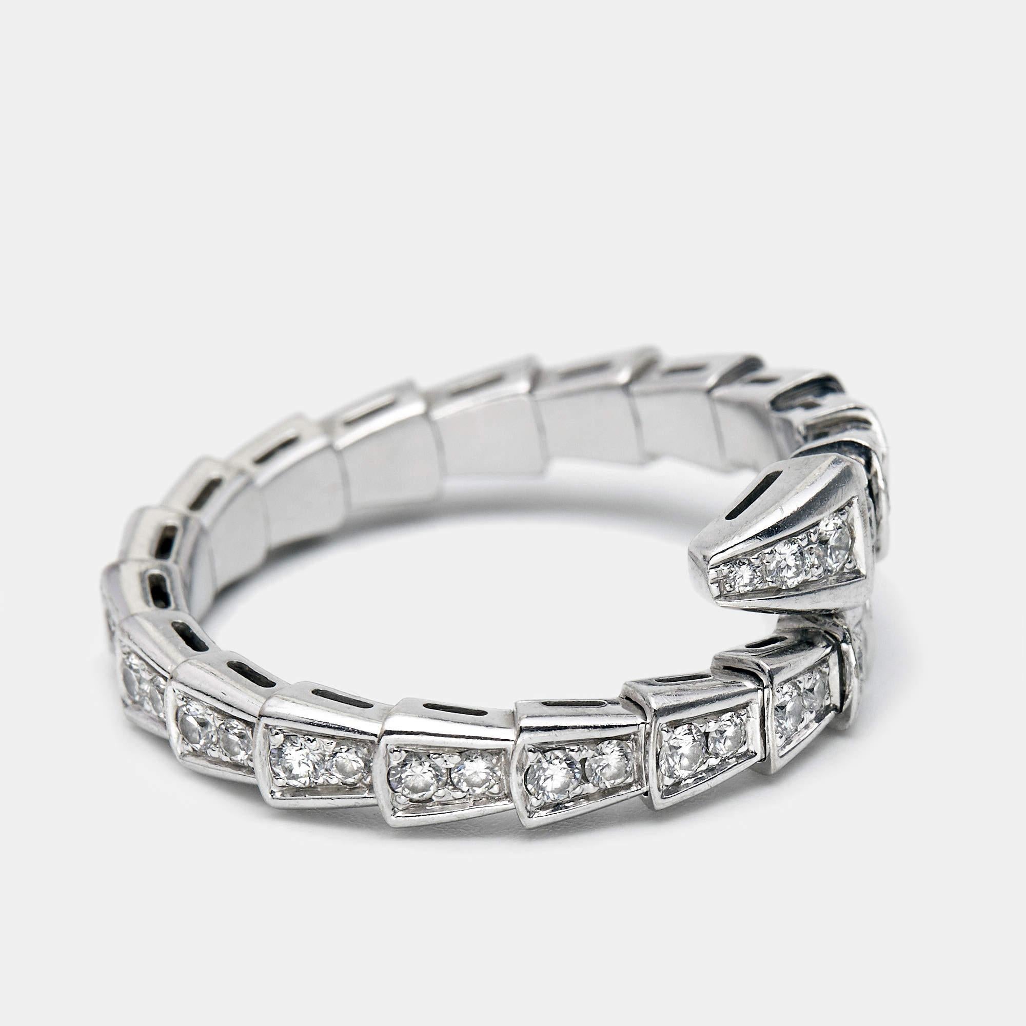 Women's Bvlgari Serpenti Viper Diamonds 18k White Gold Ring Size 62 For Sale