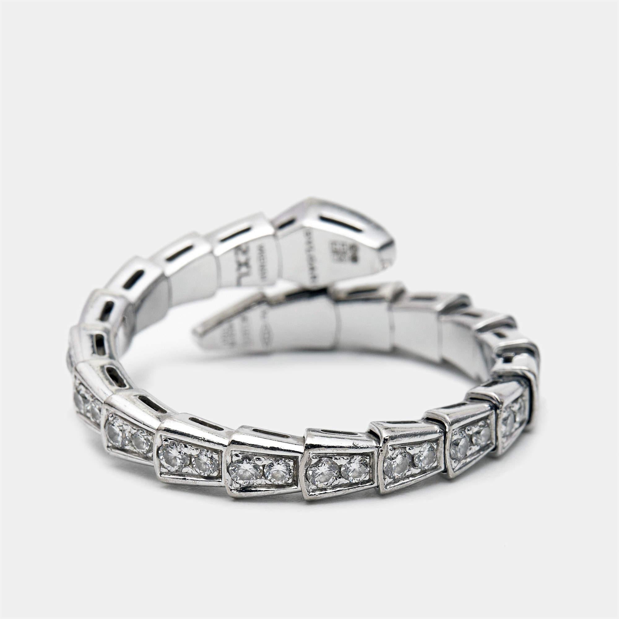 Bvlgari Serpenti Viper Diamonds 18k White Gold Ring Size 62 For Sale 1