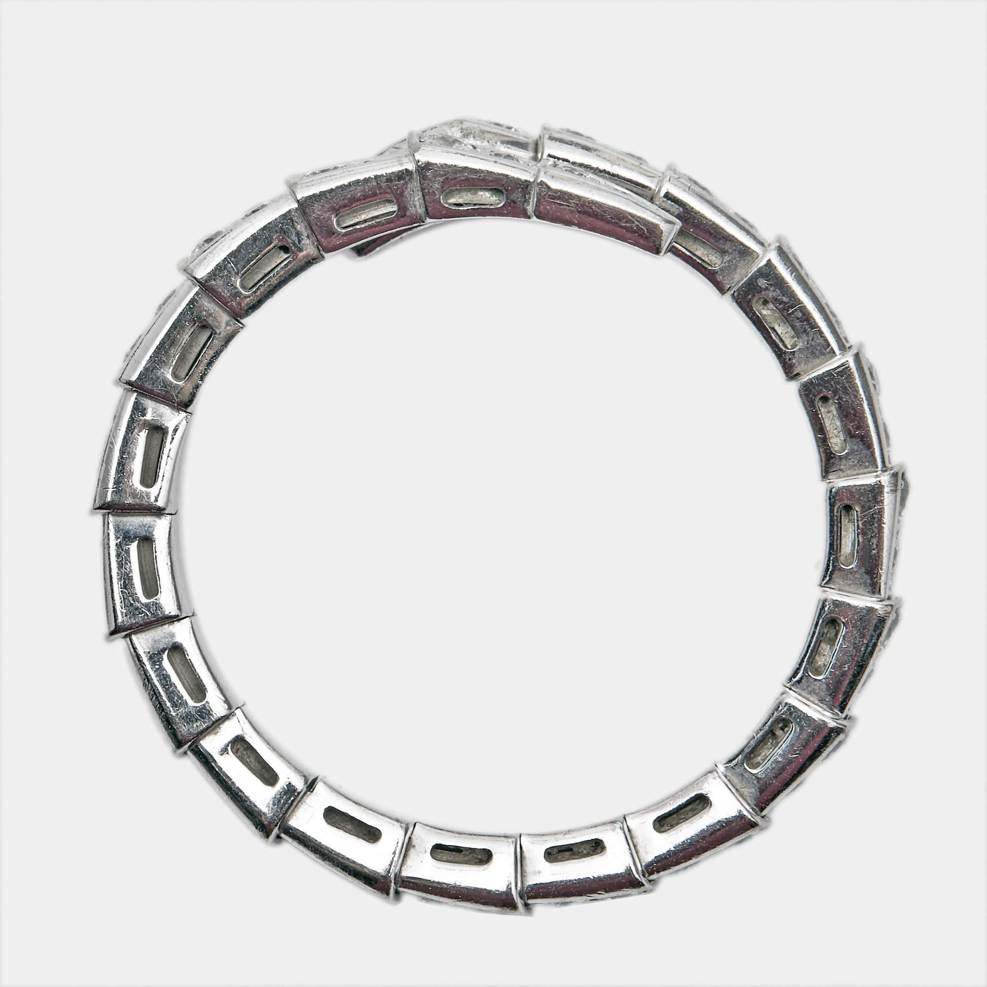 Bvlgari Serpenti Viper Diamonds 18k White Gold Ring Size 62 For Sale 2