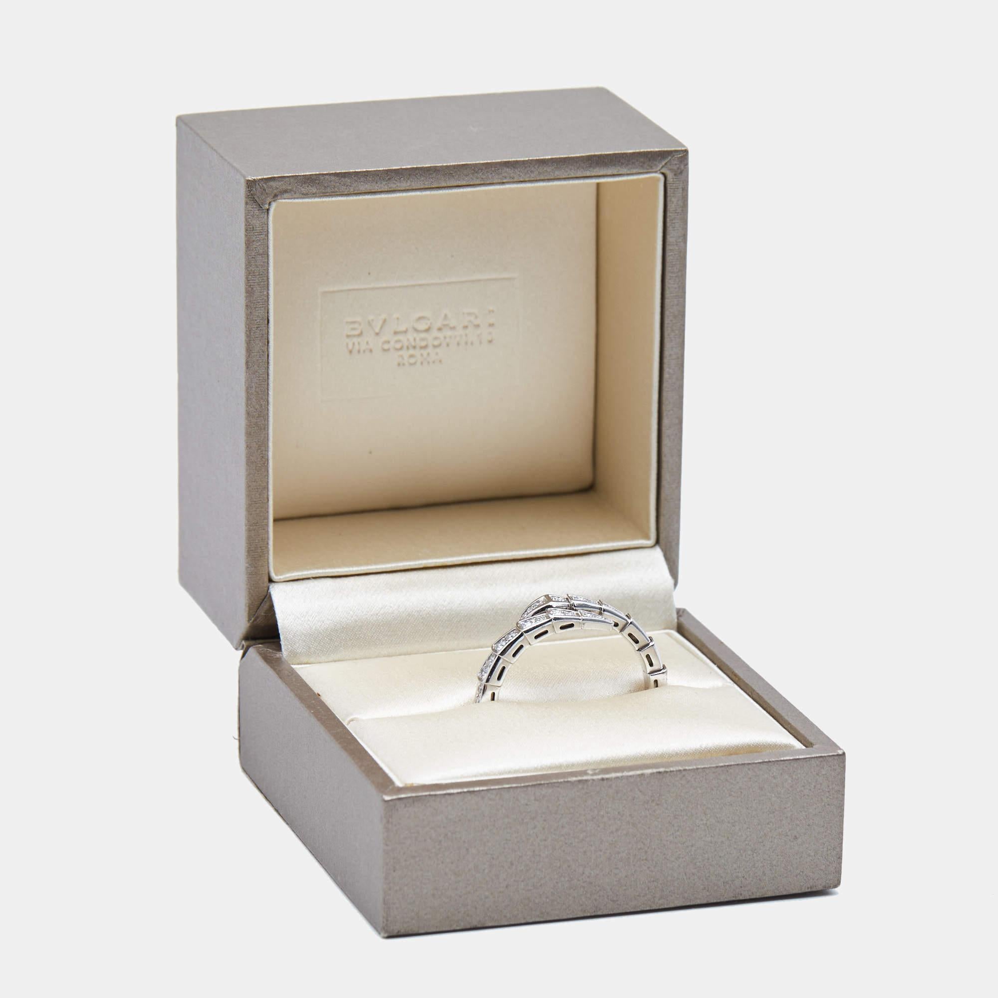 Bvlgari Serpenti Viper Diamonds 18k White Gold Ring Size 62 For Sale 4