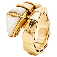 Bvlgari Serpenti Viper Mother of Pearl 19k Yellow Gold Ring Size 49