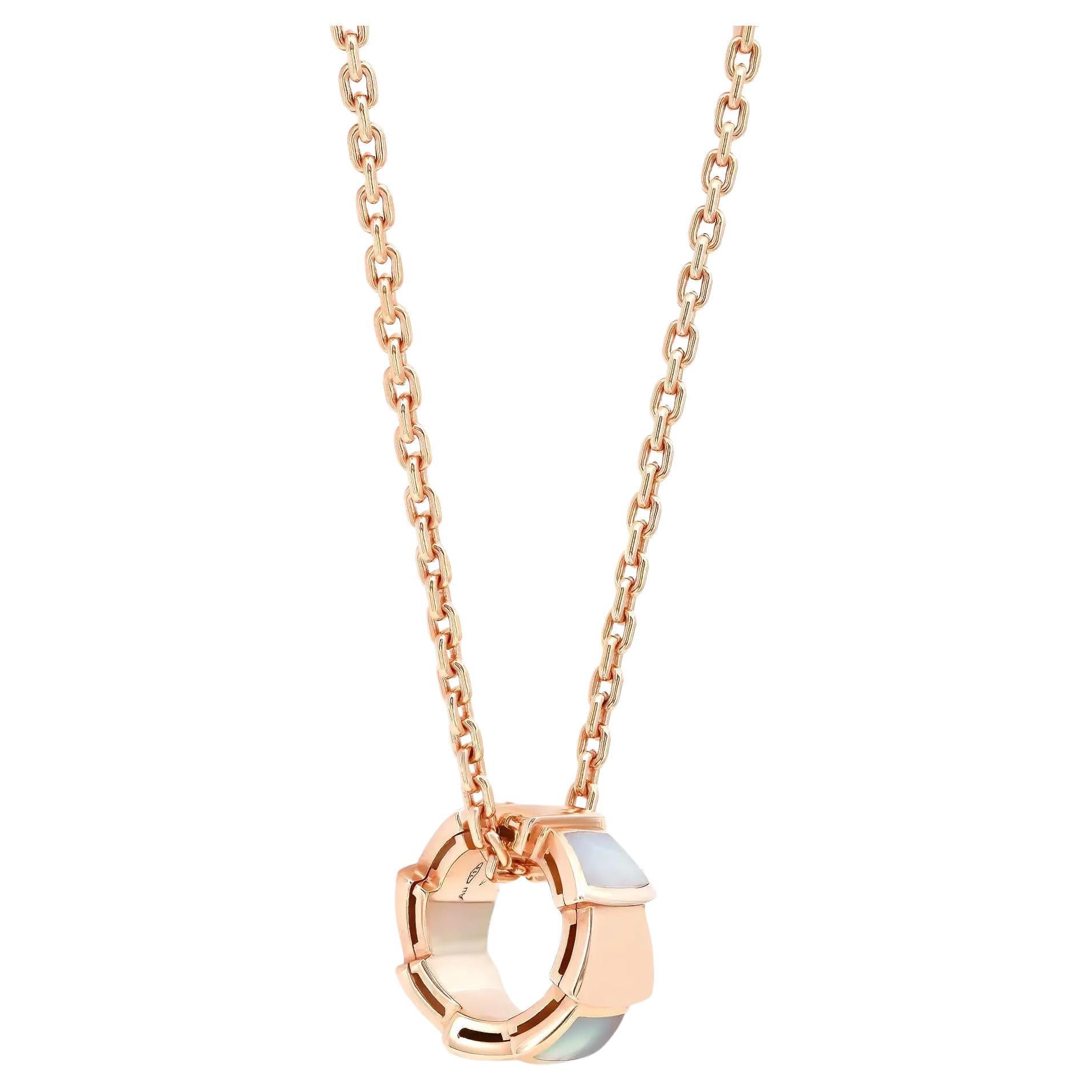 Bvlgari Serpenti Viper Mother Of Pearl Pendant Necklace 18K Rose Gold 17.5 In For Sale