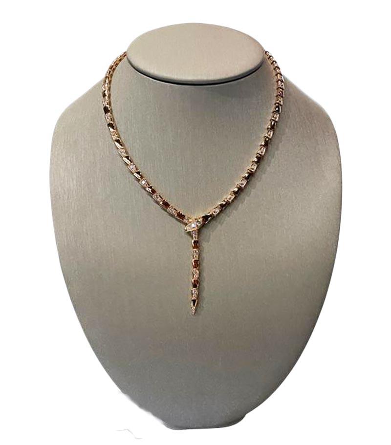 
BVLGARI PRICE: $47,000.00 + TAX                       BRILLIANCE PRICE: $43,000.00


In a tribute to its spirit animal, Bulgari captures the power of seduction in this Serpenti Viper necklace, camouflaging sensuality and temptation with a hypnotic