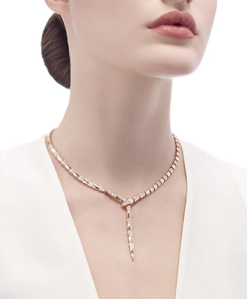 Modern Bvlgari Serpenti Viper Necklace in 18k Rose Gold Set with Demi Pavé Diamonds