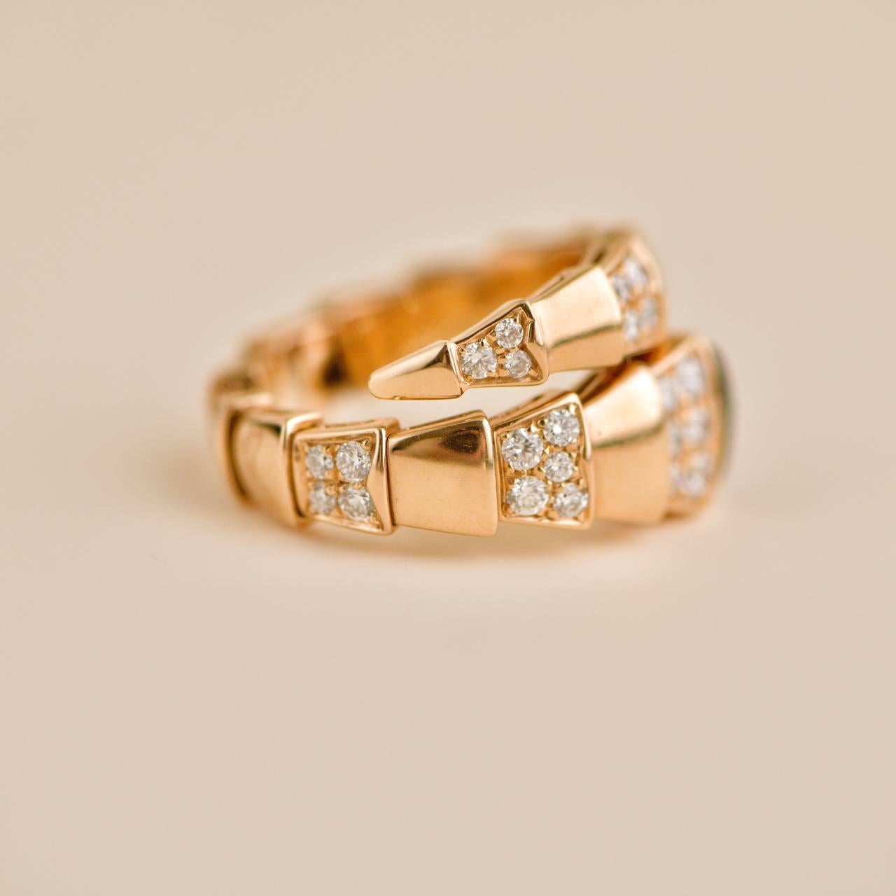 Bvlgari Serpenti Viper One coil 18K Rose Gold Onyx & Diamond Ring Size M 3
