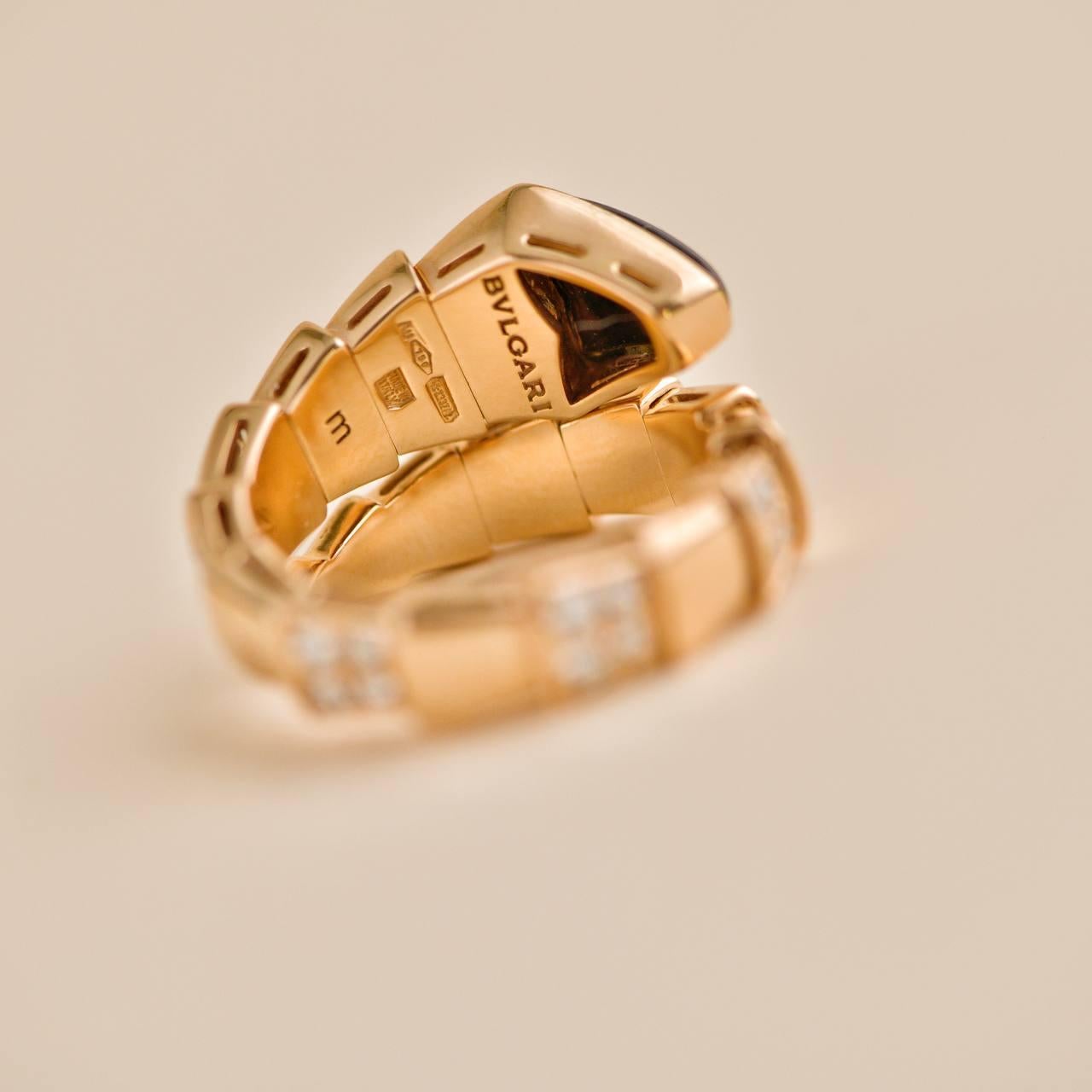 Bvlgari Serpenti Viper One coil 18K Rose Gold Onyx & Diamond Ring Size M 4
