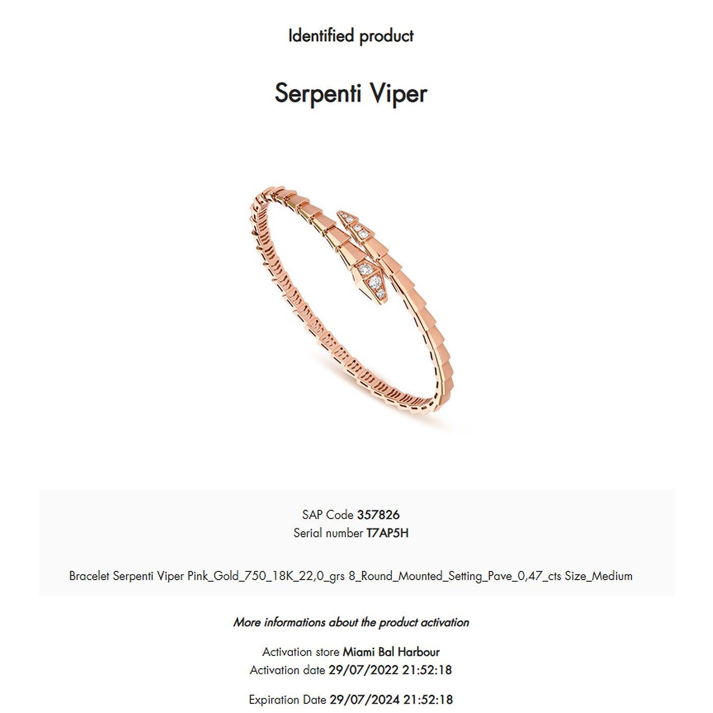 Bvlgari Serpenti Viper One-Coil 18K Rose Gold Pave Diamonds Bracelet For Sale 4