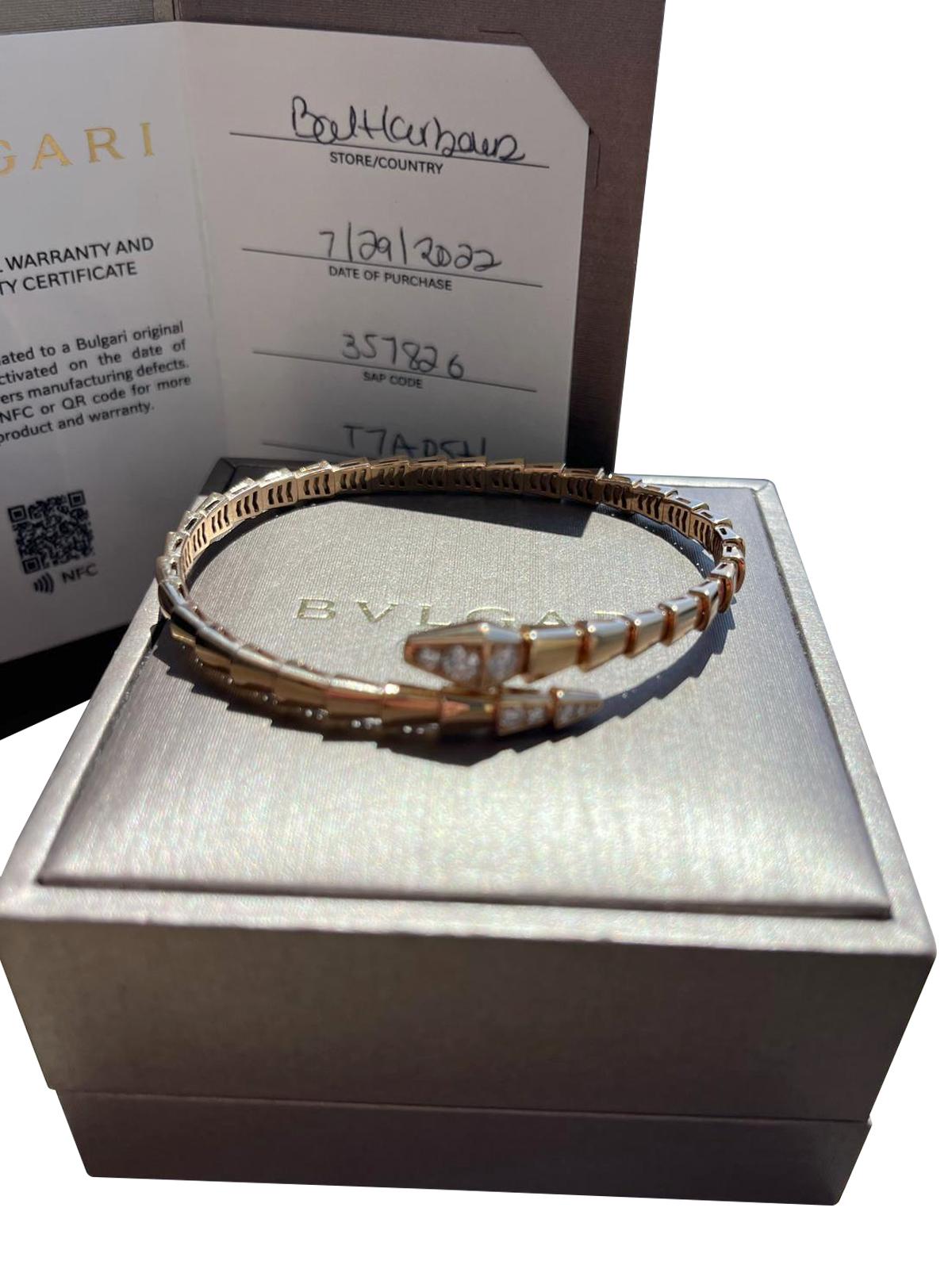 Bvlgari Serpenti Viper One-Coil 18K Rose Gold Pave Diamonds Bracelet In Good Condition For Sale In Aventura, FL