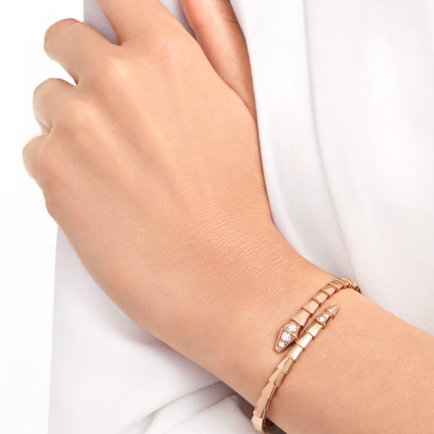Women's Bvlgari Serpenti Viper One-Coil 18K Rose Gold Pave Diamonds Bracelet For Sale