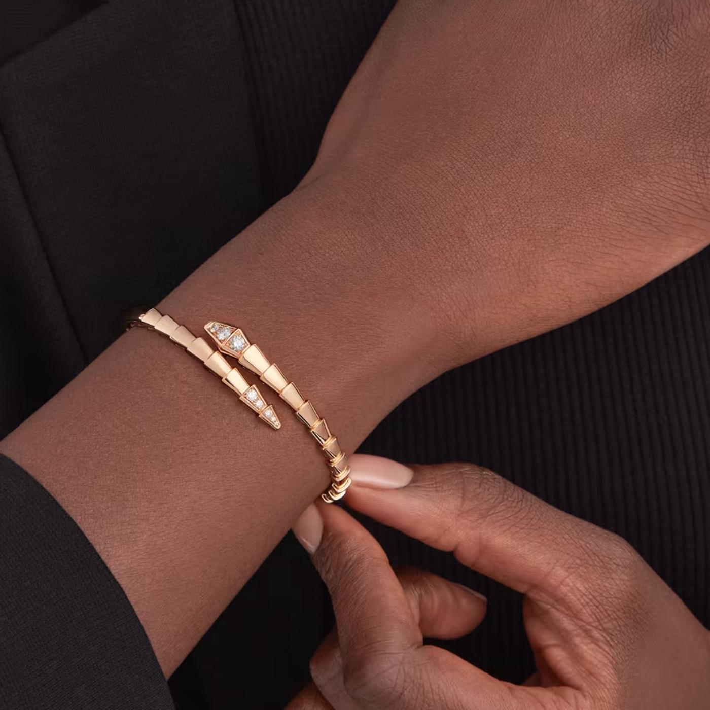 Bvlgari Serpenti Viper One-Coil 18K Rose Gold Pave Diamonds Bracelet For Sale 2