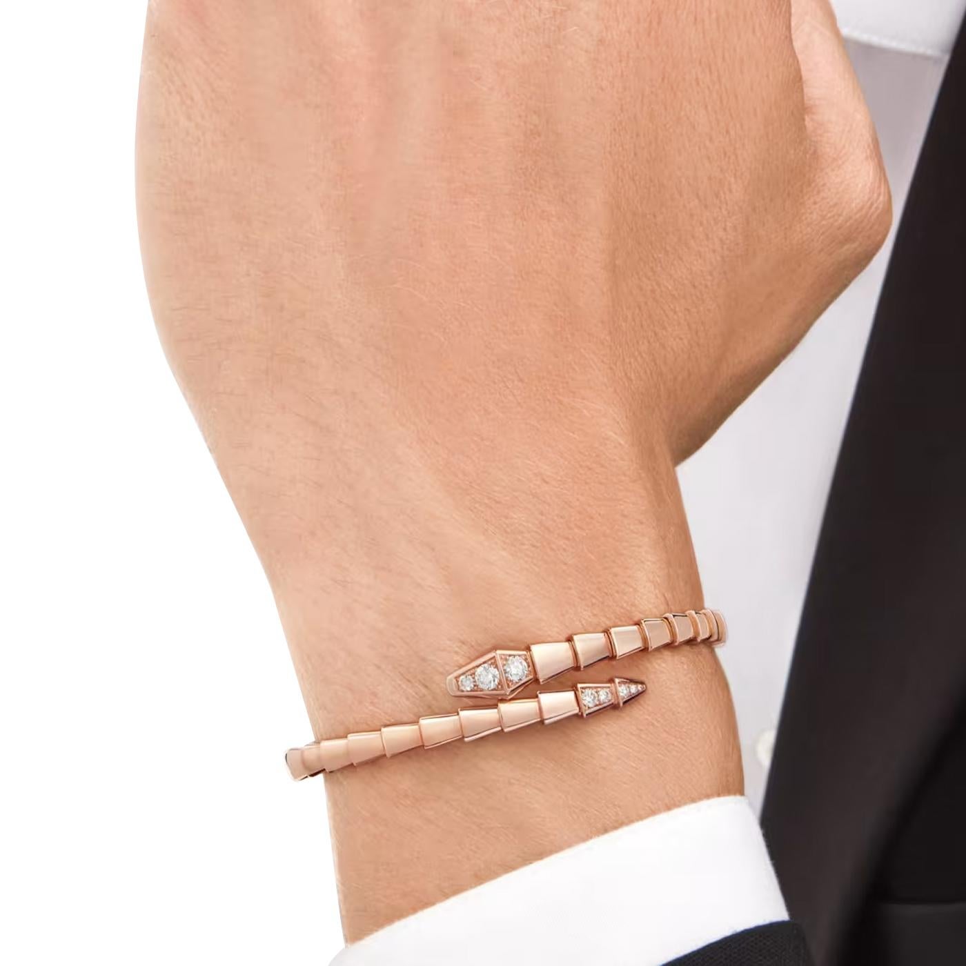 Bvlgari Serpenti Viper One-Coil 18K Rose Gold Pave Diamonds Bracelet For Sale 3