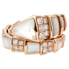 Bvlgari Serpenti Viper One Coil Diamond & MOP Ring 18K Rose Gold 0.90Ctw 1.35Ctw