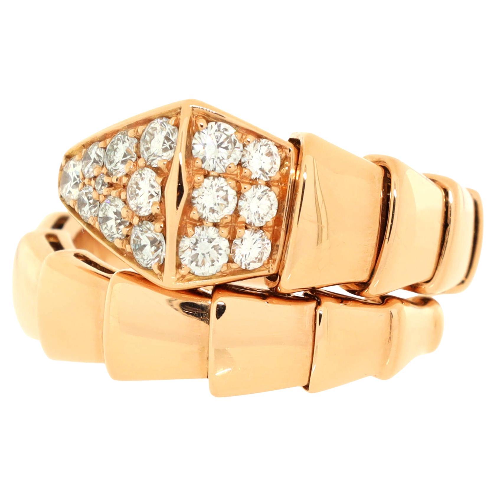 Bvlgari Serpenti Viper One-Coil Ring 18K Rose Gold with Diamonds
