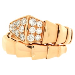 Bvlgari Serpenti Viper One-Coil Ring 18K Rose Gold with Diamonds